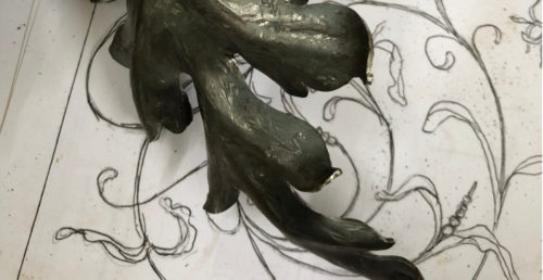 sketch and forged leaf detail